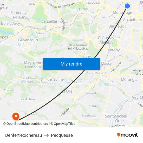 Denfert-Rochereau to Pecqueuse map