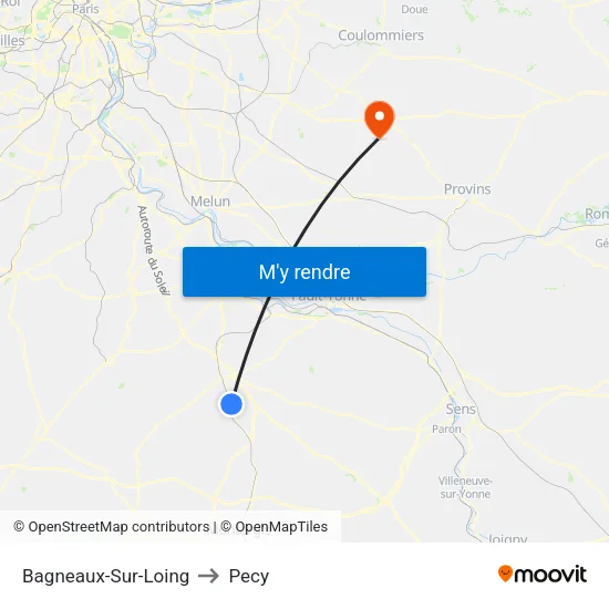 Bagneaux-Sur-Loing to Pecy map