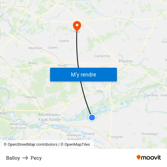 Balloy to Pecy map