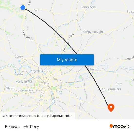 Beauvais to Pecy map