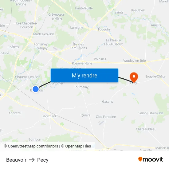 Beauvoir to Pecy map