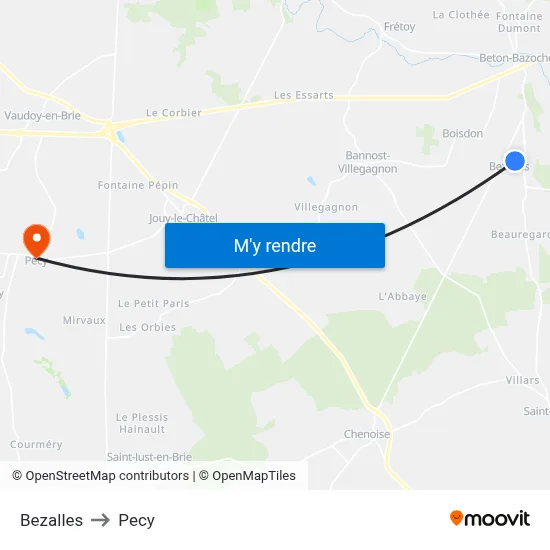Bezalles to Pecy map
