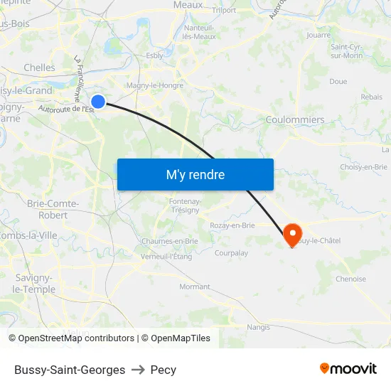 Bussy-Saint-Georges to Pecy map