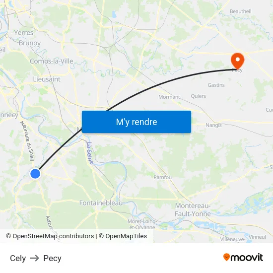 Cely to Pecy map