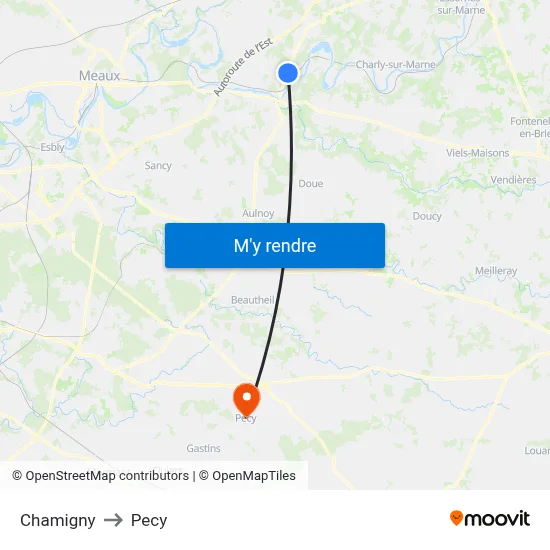 Chamigny to Pecy map