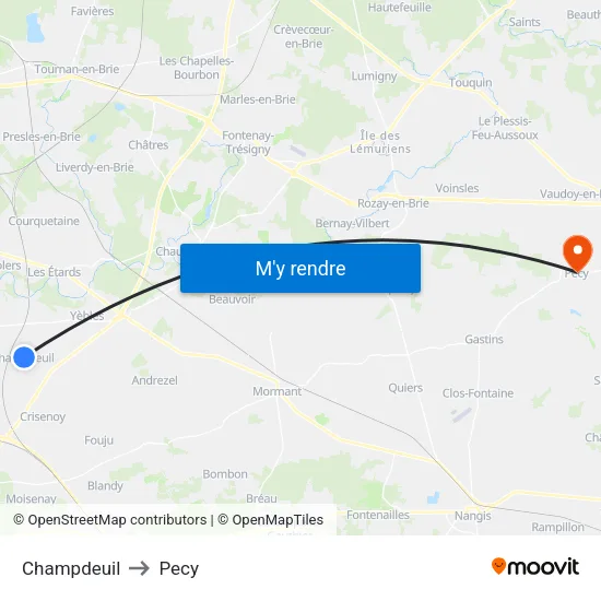 Champdeuil to Pecy map