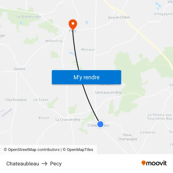 Chateaubleau to Pecy map