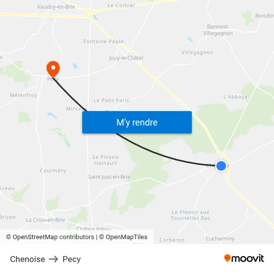 Chenoise to Pecy map