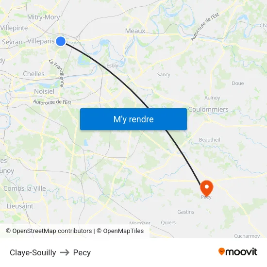 Claye-Souilly to Pecy map