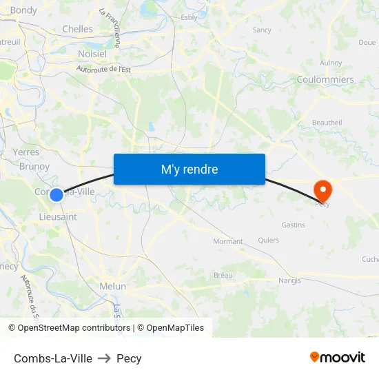 Combs-La-Ville to Pecy map