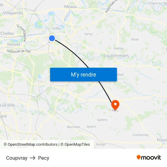 Coupvray to Pecy map