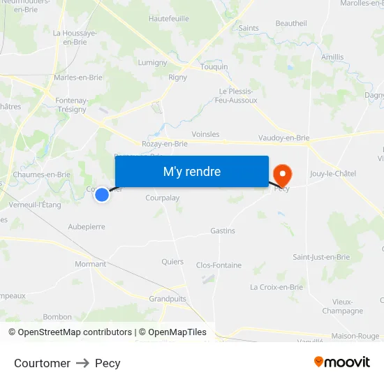 Courtomer to Pecy map