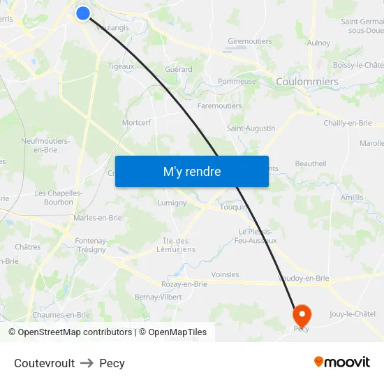 Coutevroult to Pecy map