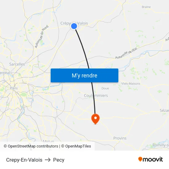 Crepy-En-Valois to Pecy map