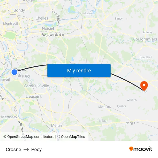 Crosne to Pecy map