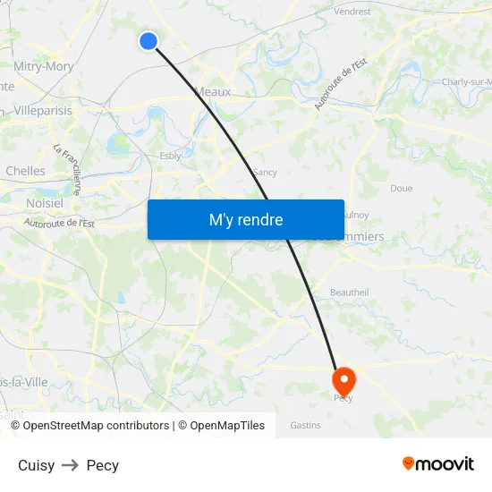 Cuisy to Pecy map
