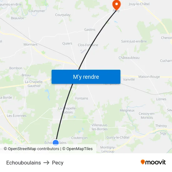 Echouboulains to Pecy map