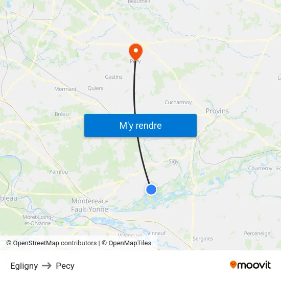 Egligny to Pecy map