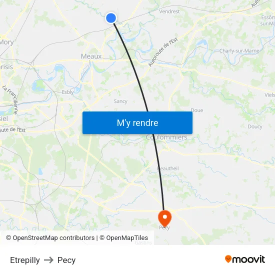 Etrepilly to Pecy map