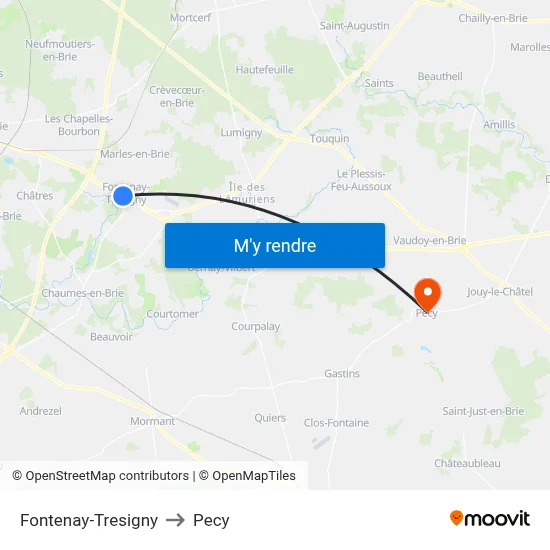 Fontenay-Tresigny to Pecy map