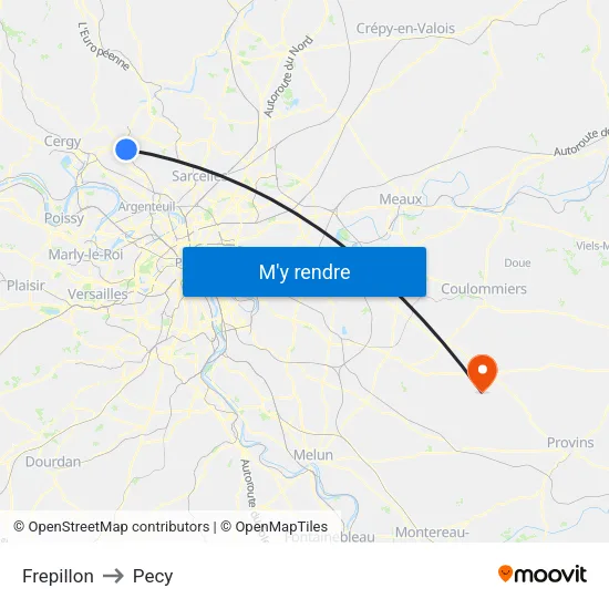 Frepillon to Pecy map