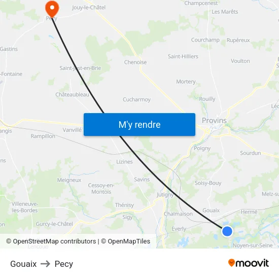 Gouaix to Pecy map