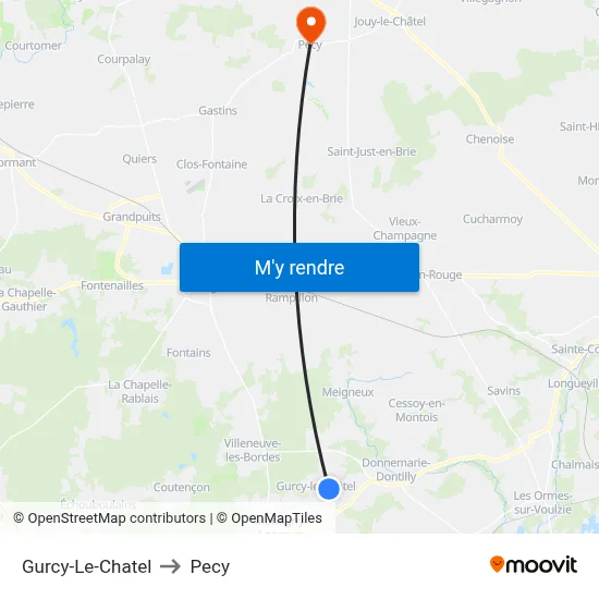 Gurcy-Le-Chatel to Pecy map
