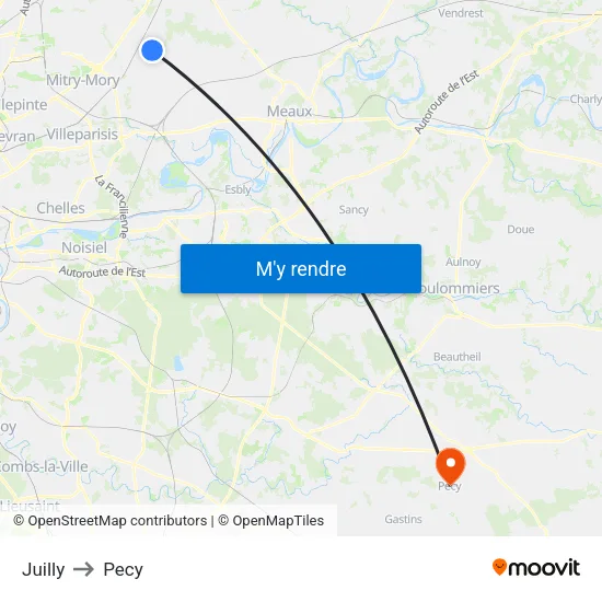 Juilly to Pecy map