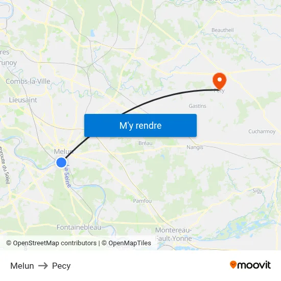 Melun to Pecy map