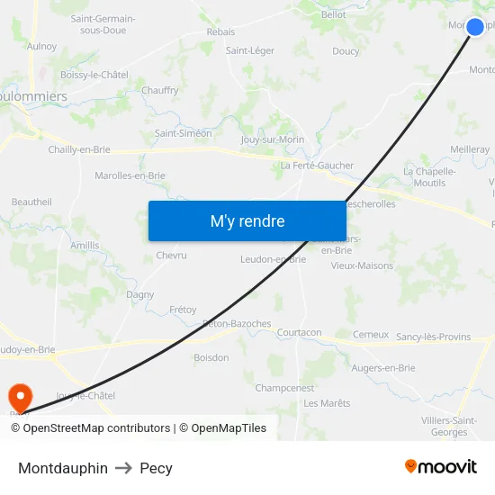 Montdauphin to Pecy map
