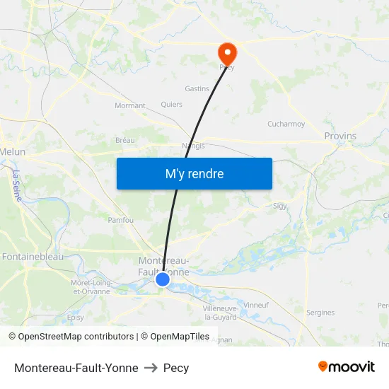 Montereau-Fault-Yonne to Pecy map