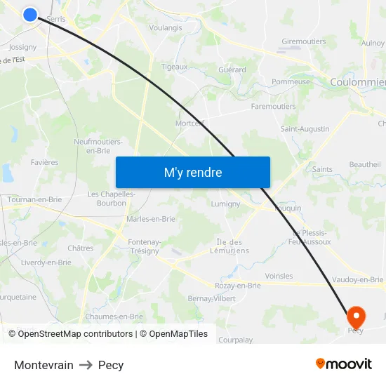 Montevrain to Pecy map