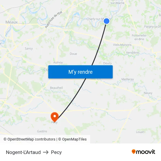 Nogent-L'Artaud to Pecy map