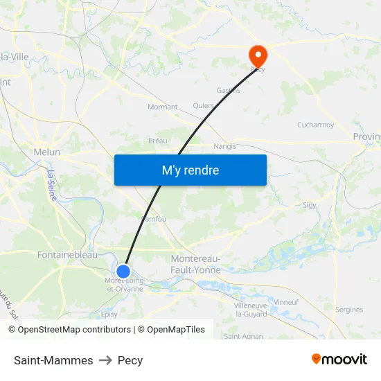 Saint-Mammes to Pecy map
