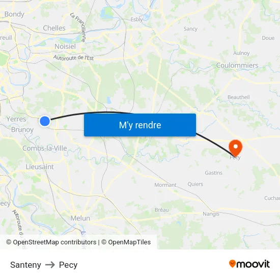 Santeny to Pecy map