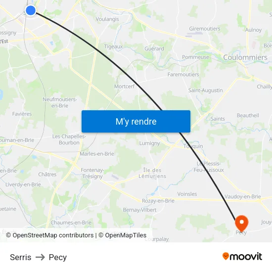 Serris to Pecy map