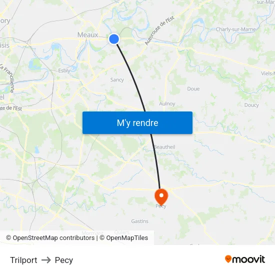Trilport to Pecy map