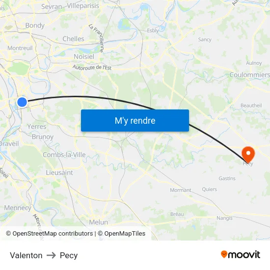 Valenton to Pecy map