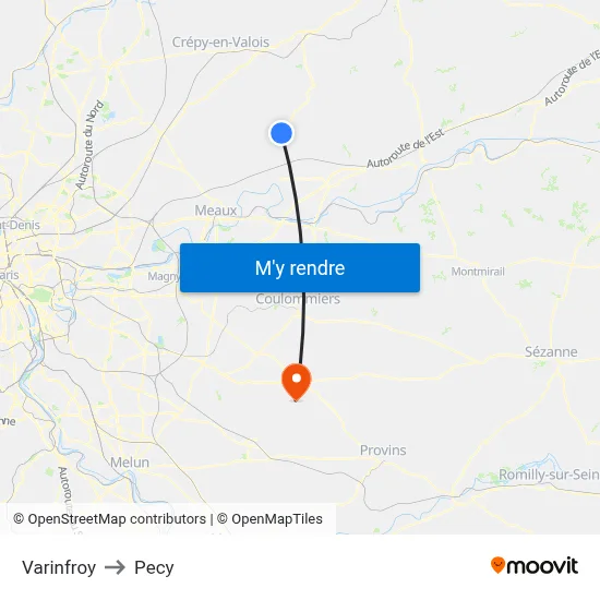 Varinfroy to Pecy map