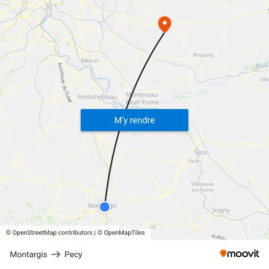 Montargis to Pecy map
