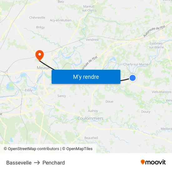 Bassevelle to Penchard map