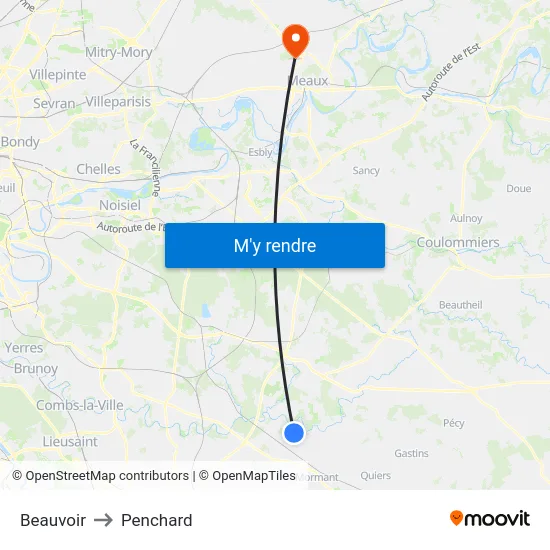 Beauvoir to Penchard map