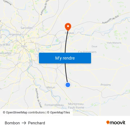 Bombon to Penchard map