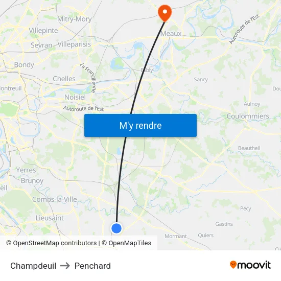Champdeuil to Penchard map