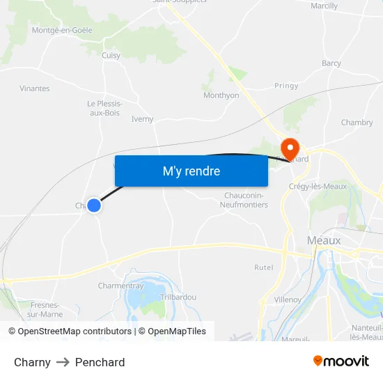Charny to Penchard map
