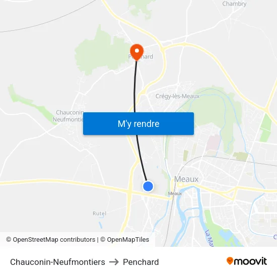 Chauconin-Neufmontiers to Penchard map