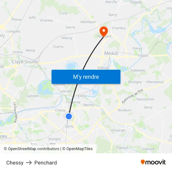 Chessy to Penchard map