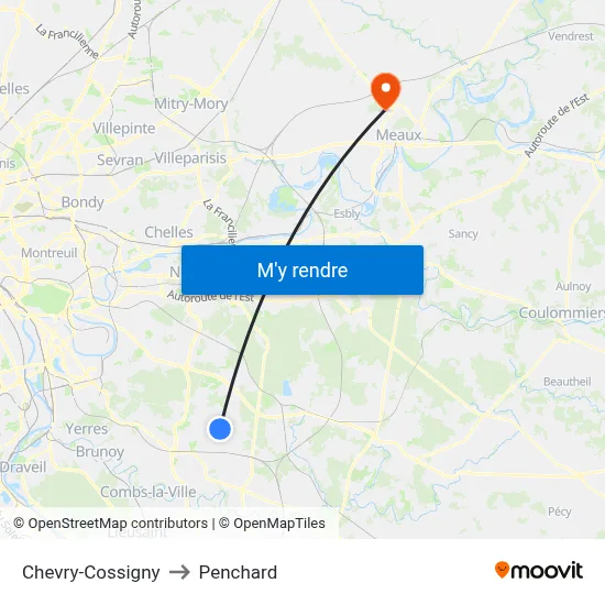 Chevry-Cossigny to Penchard map