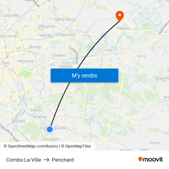 Combs-La-Ville to Penchard map