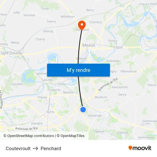 Coutevroult to Penchard map